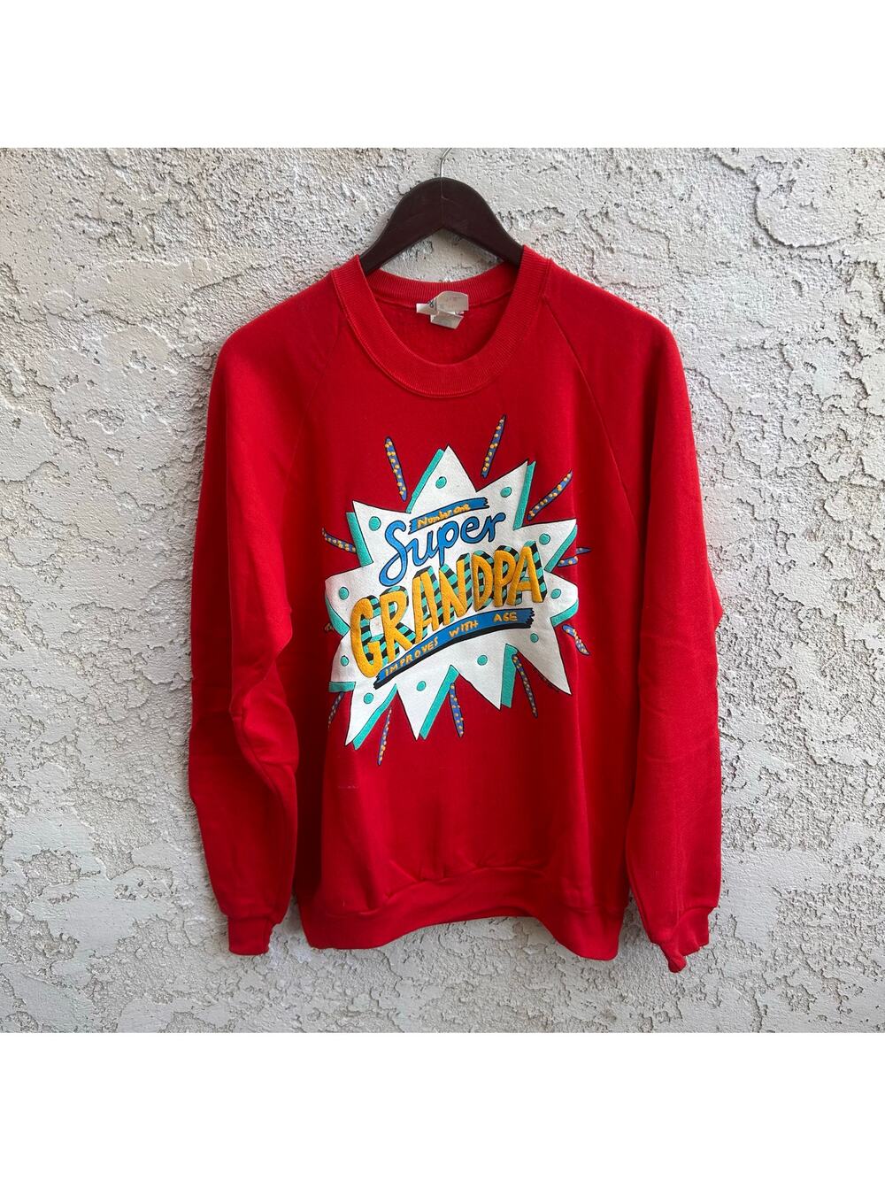Vintage Ken Done Super Grandpa Sweatshirt Red One Size 90s Graphic Pullover
